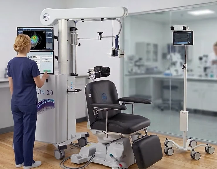 Eye-level view of TMS therapy machine in a clinical room Eye-level view of TMS therapy machine in a clinical room